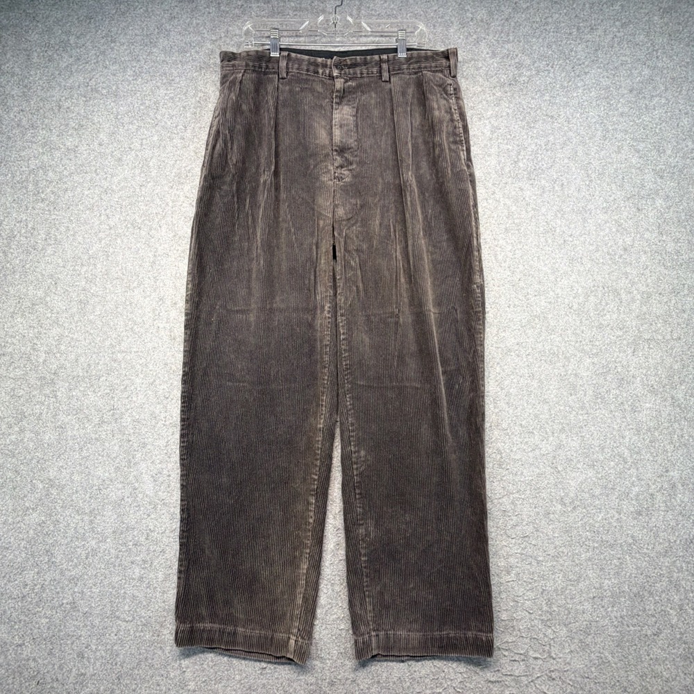 Vintage Polo Ralph Lauren Andrew Corduroy Pants 36x30 Dark Brown Faded Pleated